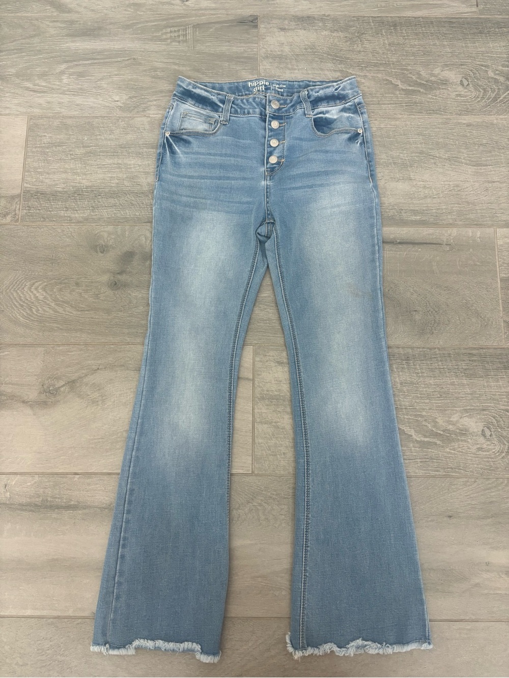High-Rise Light Blue Button-Fly Flare Jeans